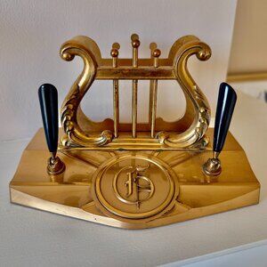 Vintage Brass Lyre Pen and Letter Holder